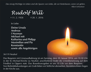 Traueranzeige von Rudolf Will 