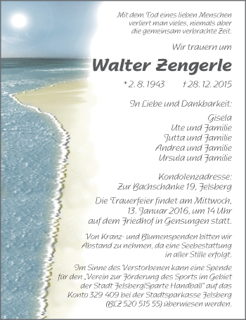 Traueranzeige von Walter Zengerle 
