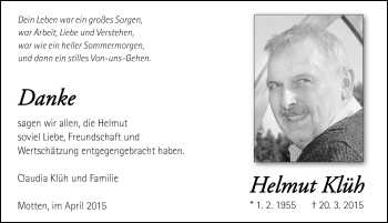 Traueranzeige von Helmut Klüh 
