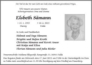 Traueranzeige von Elsbeth Sämann 