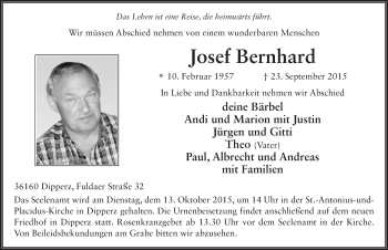 Traueranzeige von Josef Bernhard 