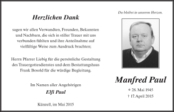 Traueranzeige von Manfred Paul 