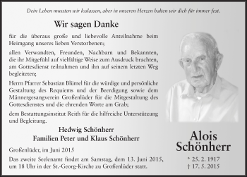 Traueranzeige von Alois Schönherr 