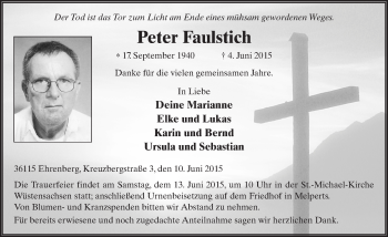Traueranzeige von Peter Faulstich 