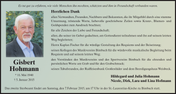 Traueranzeige von Gisbert Hohmann 