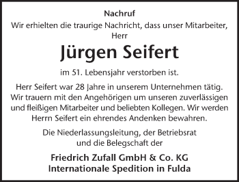Traueranzeige von Jürgen Seifert 