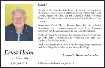 Traueranzeige von Ernst Heim 