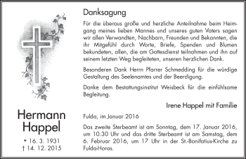 Traueranzeige von Hermann Happel 