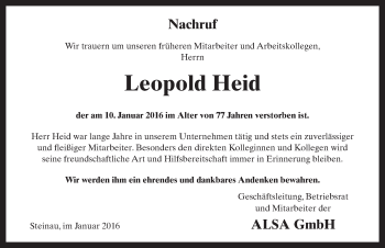 Traueranzeige von Leopold Heid 