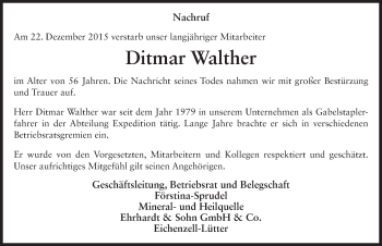 Traueranzeige von Ditmar Walther 