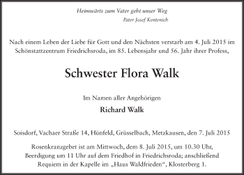 Traueranzeige von Flora Walk 