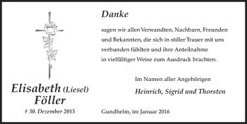 Traueranzeige von Elisabeth Föller 