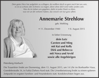 Traueranzeige von Annemarie Strehlow 
