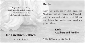 Traueranzeige von Friedrich Rabich 