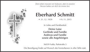 Traueranzeige von Eberhard Schmitt 