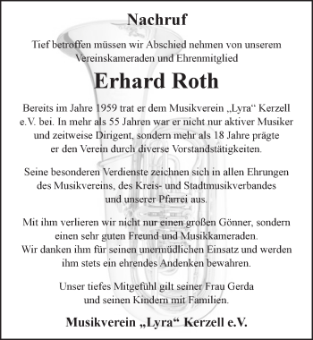 Traueranzeige von Erhard Roth 