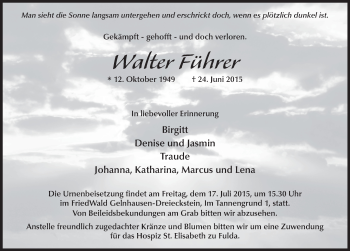 Traueranzeige von Walter Führer 
