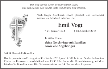 Traueranzeige von Emil Vogt 