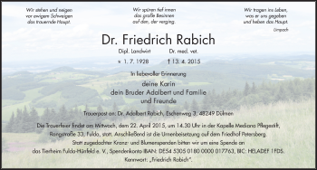Traueranzeige von Friedrich Rabich 