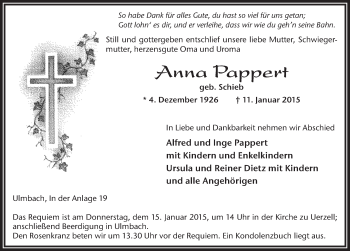 Traueranzeige von Anna Pappert 
