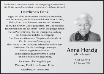 Traueranzeige von Anna Herzig 
