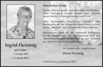 Traueranzeige von Ingrid Flemmig 