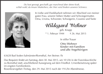Traueranzeige von Hildegard Wehner 