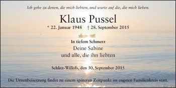 Traueranzeige von Klaus Pussel 