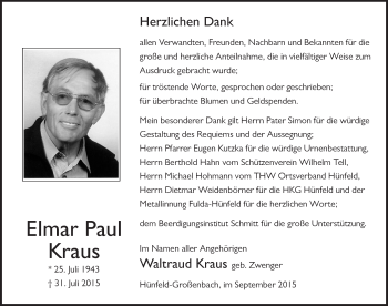 Traueranzeige von Elmar Paul Kraus 