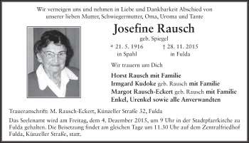 Traueranzeige von Josefine Rausch 
