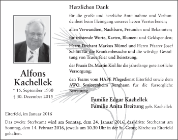 Traueranzeige von Alfons Kachellek 