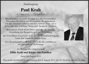 Traueranzeige von Paul Krah 