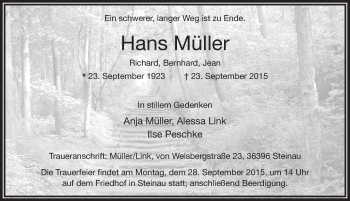 Traueranzeige von Hans Müller 