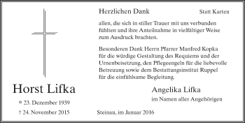 Traueranzeige von Horst Lifka 