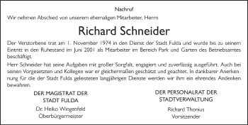Traueranzeige von Richard Schneider 