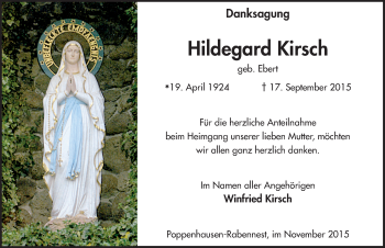 Traueranzeige von Hildegard Kirsch 