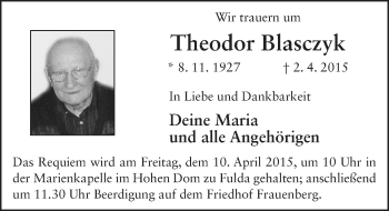 Traueranzeige von Theodor Blasczyk 