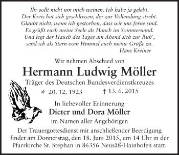 Traueranzeige von Hermann Ludwig Möller 