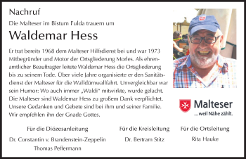 Traueranzeige von Waldemar Hess 