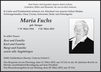 Traueranzeige von Maria Fuchs 