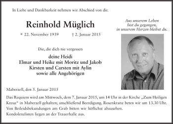Traueranzeige von Reinhold Müglich 