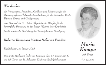 Traueranzeige von Maria Kumpe 