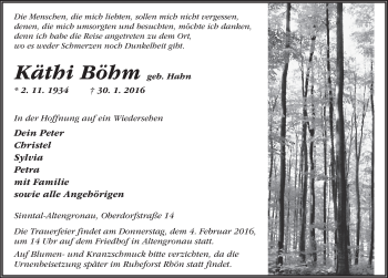 Traueranzeige von Käthi Böhm 