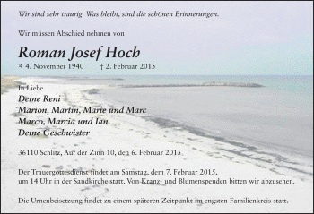 Traueranzeige von Roman Josef Hoch 