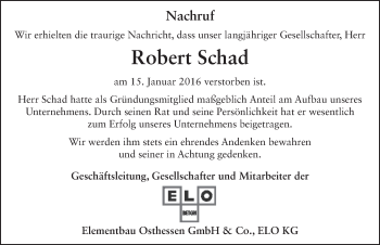Traueranzeige von Robert Schad 