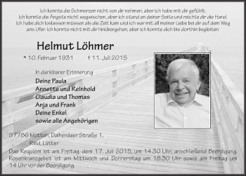 Traueranzeige von Helmut Löhmer 