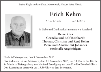 Traueranzeige von Erich Kehm 