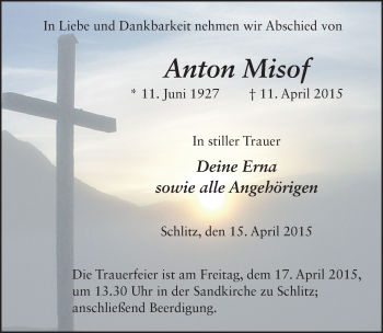 Traueranzeige von Anton Misof 