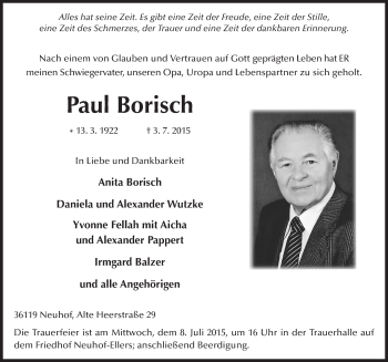 Traueranzeige von Paul Borisch 