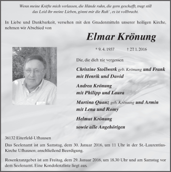 Traueranzeige von Elmar Krönung 